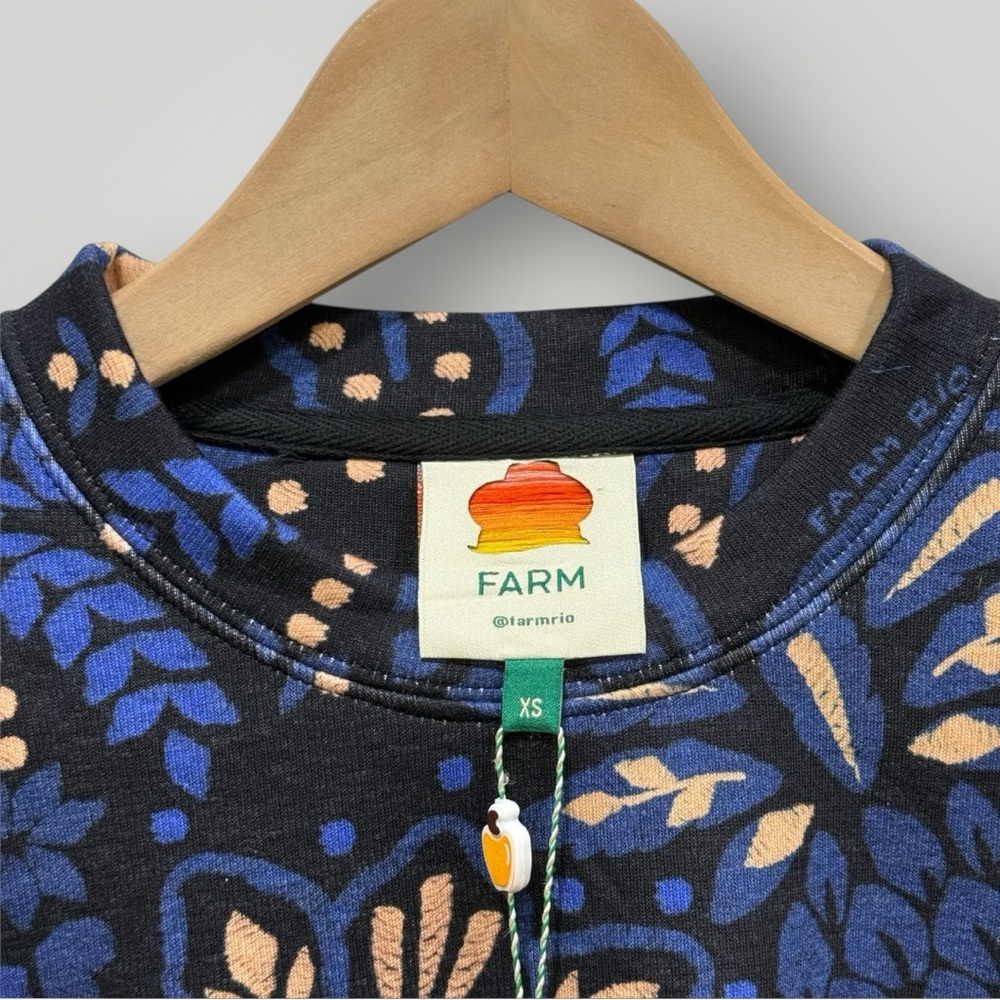 NWT FARM RIO Blue Macaw Forest‎ Sweatshirt Sz XS - Picture 4 of 10